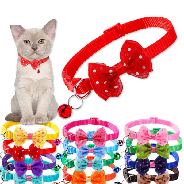Dot Bow Pet Collar Small Round Dot Bow Cat Collar Pet Accessories Cat Dog Bell Collar