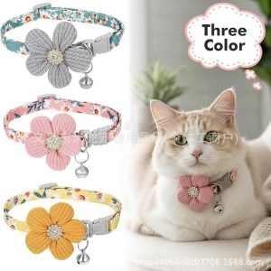 Pet Collar Flower with Detachable Bell Flower Pendant Cat Bow Tie Accessory Adjustable Neckband