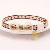 Pet coffee colored tie collar hanging bead lace bow bell cat necklace anti suffocation safety buckle