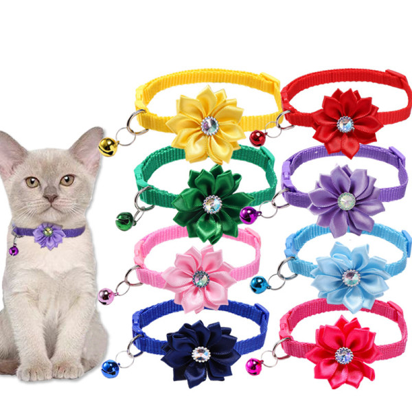 Flower Bow Pet Collar Cat Collar Dog Neck Collar Cat Collar Pet Supplies with Bell Collar