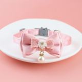 Pet collars, fairy pink lace bows, hanging beads, cat collars, bells, pet supplies