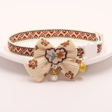 Pet coffee colored tie collar hanging bead lace bow bell cat necklace anti suffocation safety buckle