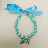 Pet jewelry, pearl necklace, cat and dog collar, bone pendant, small and medium-sized dog