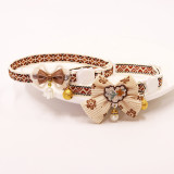Pet coffee colored tie collar hanging bead lace bow bell cat necklace anti suffocation safety buckle