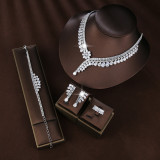Four piece bridal set with copper micro inlaid zircon wedding accessories necklace, earrings, bracelet, ring, jewelry
