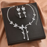 Bridal jewelry set with zircon inlay and multi-color matching, wedding necklace set with accessories
