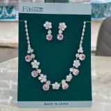 Environmentally friendly jewelry zircon luxurious pink plum blossom necklace earring accessory set