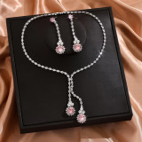 Bridal jewelry set with zircon inlay and multi-color matching, wedding necklace set with accessories