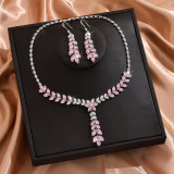 Bridal jewelry set with zircon inlay and multi-color matching, wedding necklace set with accessories