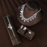 Four piece bridal set with copper micro inlaid zircon wedding accessories necklace, earrings, bracelet, ring, jewelry