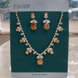 Pink zircon necklace earring set, fairy style small clear dress accessories for women
