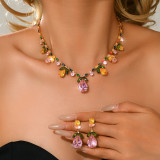 Pink zircon necklace earring set, fairy style small clear dress accessories for women