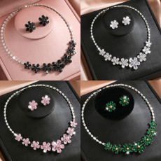 Zircon luxury necklace earring set, flower high-end versatile clothing set