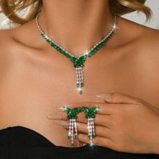 Zircon Bow Necklace Earrings Set Evening Dress Accessories