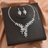 Bridal jewelry set with zircon inlay and multi-color matching, wedding necklace set with accessories
