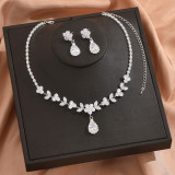Bridal jewelry set with zircon inlay and multi-color matching, wedding necklace set with accessories