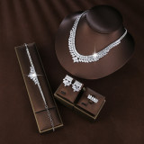 Four piece bridal set with copper micro inlaid zircon wedding accessories necklace, earrings, bracelet, ring, jewelry
