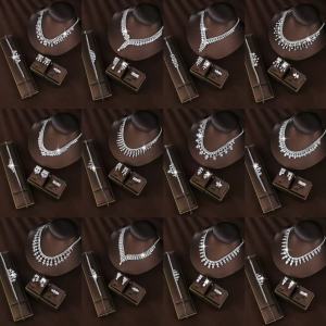 Four piece bridal set with copper micro inlaid zircon wedding accessories necklace, earrings, bracelet, ring, jewelry