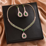 Bridal jewelry set with zircon inlay and multi-color matching, wedding necklace set with accessories
