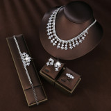 Four piece bridal set with copper micro inlaid zircon wedding accessories necklace, earrings, bracelet, ring, jewelry