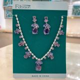 Pink zircon necklace earring set, fairy style small clear dress accessories for women