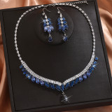 Bridal jewelry set with zircon inlay and multi-color matching, wedding necklace set with accessories