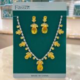 Pink zircon necklace earring set, fairy style small clear dress accessories for women