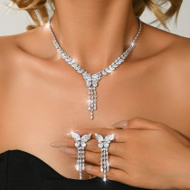 Zircon Bow Necklace Earrings Set Evening Dress Accessories