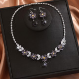 Bridal jewelry set with zircon inlay and multi-color matching, wedding necklace set with accessories