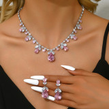 Pink zircon necklace earring set, fairy style small clear dress accessories for women