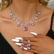 Pink zircon necklace earring set, fairy style small clear dress accessories for women