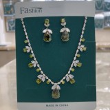 Pink zircon necklace earring set, fairy style small clear dress accessories for women