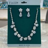 Environmentally friendly jewelry zircon luxurious pink plum blossom necklace earring accessory set
