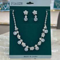 Environmentally friendly jewelry zircon luxurious pink plum blossom necklace earring accessory set