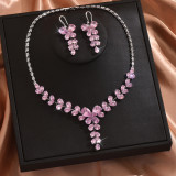 Bridal jewelry set with zircon inlay and multi-color matching, wedding necklace set with accessories