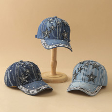 Pearl Cowboy Baseball Hat Spring/Summer Color Diamond Girls' Duck Tongue Hat Sunscreen and Sunshade Hat