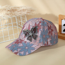 Breathable sun hat, sun protection baseball cap, lace rhinestone butterfly hat, children's mesh, breathable sun protection