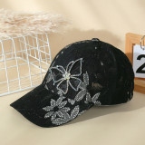 Breathable sun hat, sun protection baseball cap, lace rhinestone butterfly hat, children's mesh, breathable sun protection