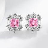 Caibao Square Set Asche Pink High Carbon Diamond Square Diamond Ring Earnail Pendant Necklace for Women