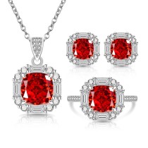 Caibao Ice Flower Cut High Carbon Diamond Square Sugar Ring Earnail Necklace Pendant Plated in Genuine Gold Set Jewelry
