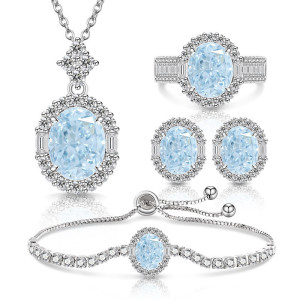 Caibao Ice Flower Cut Pigeon Egg Set Sparkling High Carbon Diamond Ring Women's Earnail Necklace Bracelet Pendant