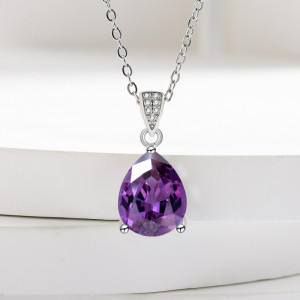 Amethyst pear shaped zircon earrings imitation 925 silver ear buckle ring necklace jewelry set