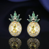 Copper plated K gold zircon jewelry luxury pineapple versatile set women's ring necklace earrings
