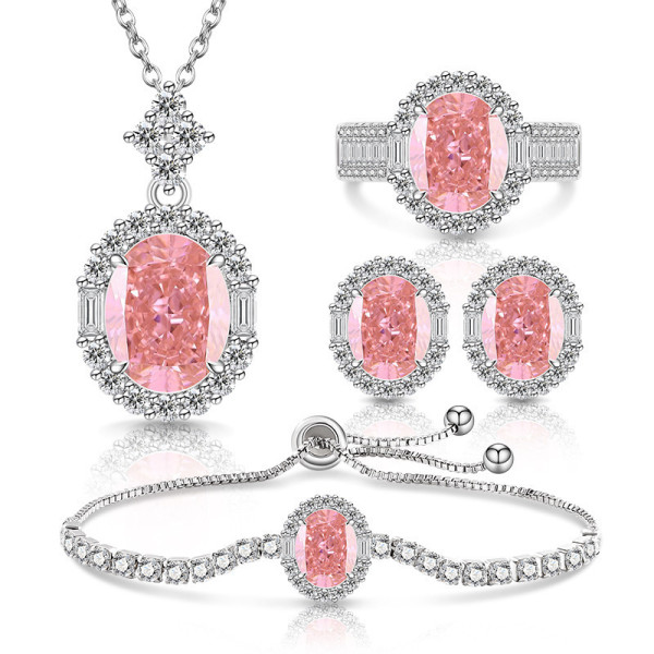 Caibao Ice Flower Cut Pigeon Egg Set Sparkling High Carbon Diamond Ring Women's Earnail Necklace Bracelet Pendant