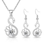 Long earrings, colorful zirconium swan earrings, women's versatile necklace pendant, two-piece set