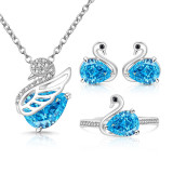 Caibao Ice Flower Cutting Swan Set, Plated with Genuine Gold, High Carbon Diamond Ring, Earnail Necklace, Pendant, Jewelry