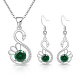 Long earrings, colorful zirconium swan earrings, women's versatile necklace pendant, two-piece set