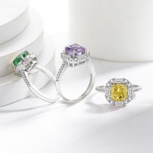Caibao Ice Flower Cut High Carbon Diamond Square Sugar Ring Earnail Necklace Pendant Plated in Genuine Gold Set Jewelry