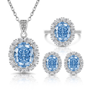 Ice Flower Cut Color Treasure Pigeon Egg Set High Carbon Diamond Ring Earnail Pendant Hand Jewelry