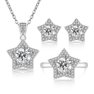 Star Eight Heart Eight Arrow Colorful Jewelry Set Women's Ring Earnail Necklace